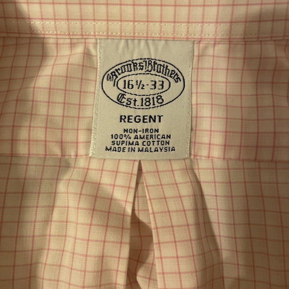 brooks brothers Dress Shirt Pink Checkered Non Iron 16.5/33